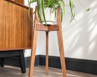 Mid Century Modern Plant Stand Indoor Planter Pot Wooden Legs - "Sputnik"