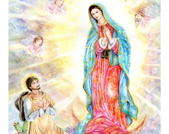 Religious Art,Our Lady of Guadalupe, Patroness of the Americas, Marian Art, Catholic Art,  Christian  Art, 11x14 inches art print