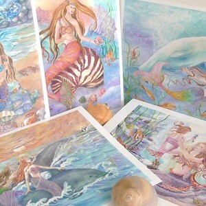 Mermaid Art Prints Set of 5 prints, 6 x8 inches each print, Mermaid Prints Set, Fantasy Art, Wall art image 5