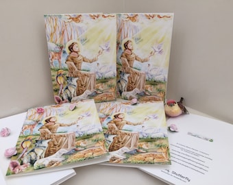 St. Francis Cards, St. Francis of Assisi Cards with Prayer of St. Francis,( Pack of 5 Folded 4 3/4x 6x3/4in.), Franciscan Art, Christian art