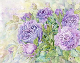 Roses Lavender, Lavender Rose, Purple Rose, watercolor, botanical, floral  art print,11x14 art  print