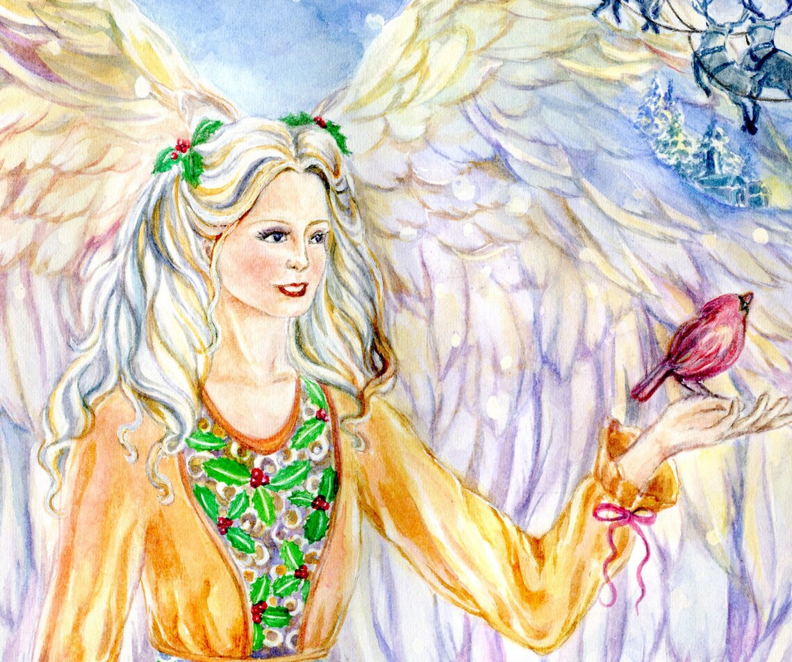 Angel Art Christmas Angel Art Santa's Sleigh With - Etsy