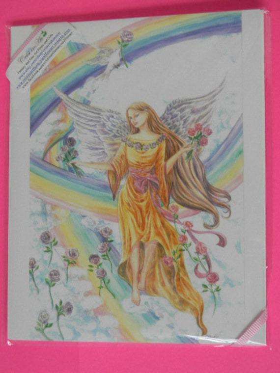 クリスティンハワース エンジェルウィスパー Rainbow Angel E702 Angel Art, Angel Sitting on a Rainbow With Twisted Rainbows and