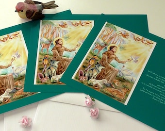 St. Francis of Assisi Prayer Cards w/Envelopes,( Pack of 3 cards,6x8 inches digital photo cards), Franciscan Art, Christian art