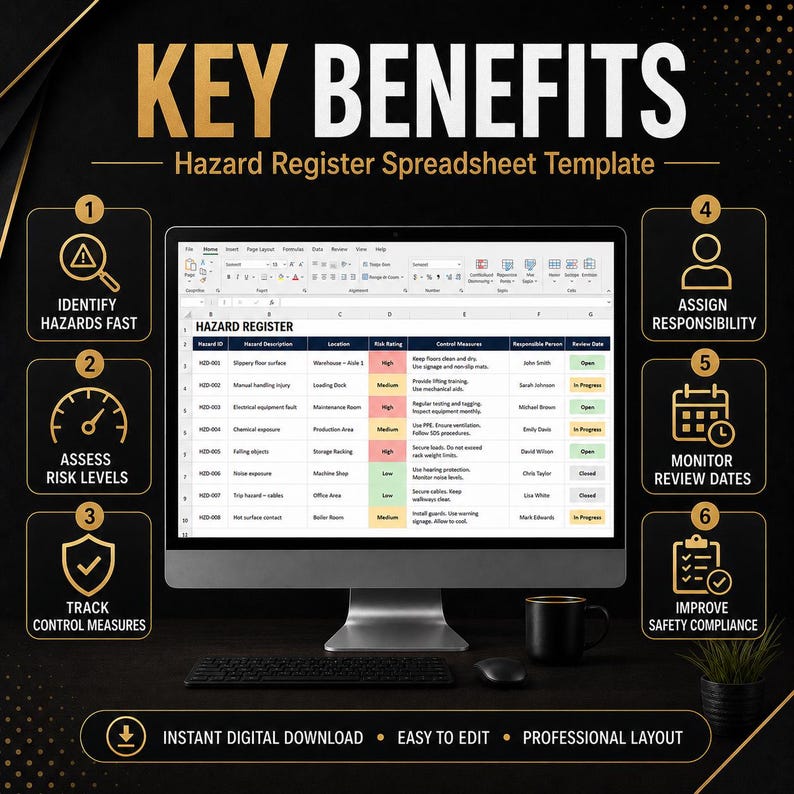 Using The Hazard Register Hazard Register Spreadsheet | Workplace Safety Risk Log (excel Template ...