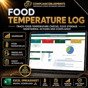 Protokollblatt für Lebensmitteltemperaturen: Kühlschrank, Gefrierschrank, HACCP-Konformität (Excel-Download)