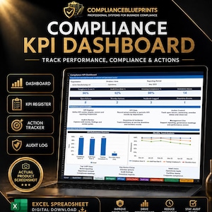 Compliance KPI and Performance Dashboard | Health & Safety KPI Tracker | Business Executive System | Excel Spreadsheet (Digital Download)