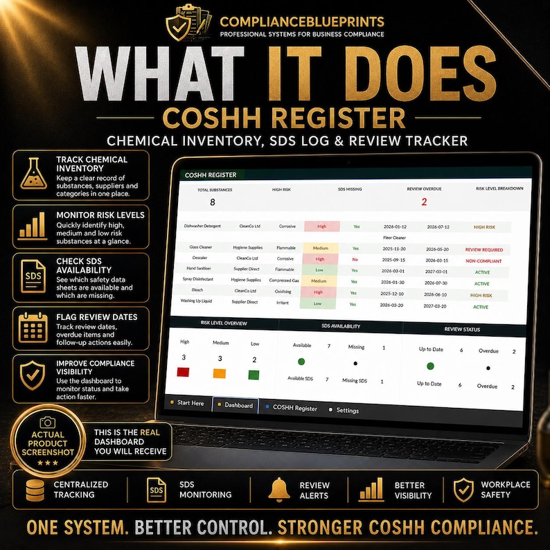 Cosh Inventory COSHH Register Template | Hazardous Substance Log Spreadsheet (excel ...