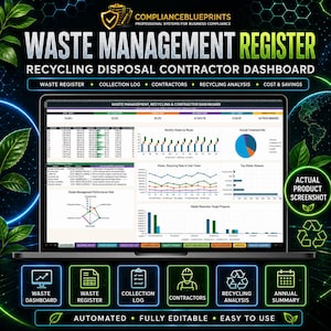 Waste Management Register Excel Spreadsheet | Recycling Disposal Contractor Dashboard | Waste Collection Log | Business Tracker