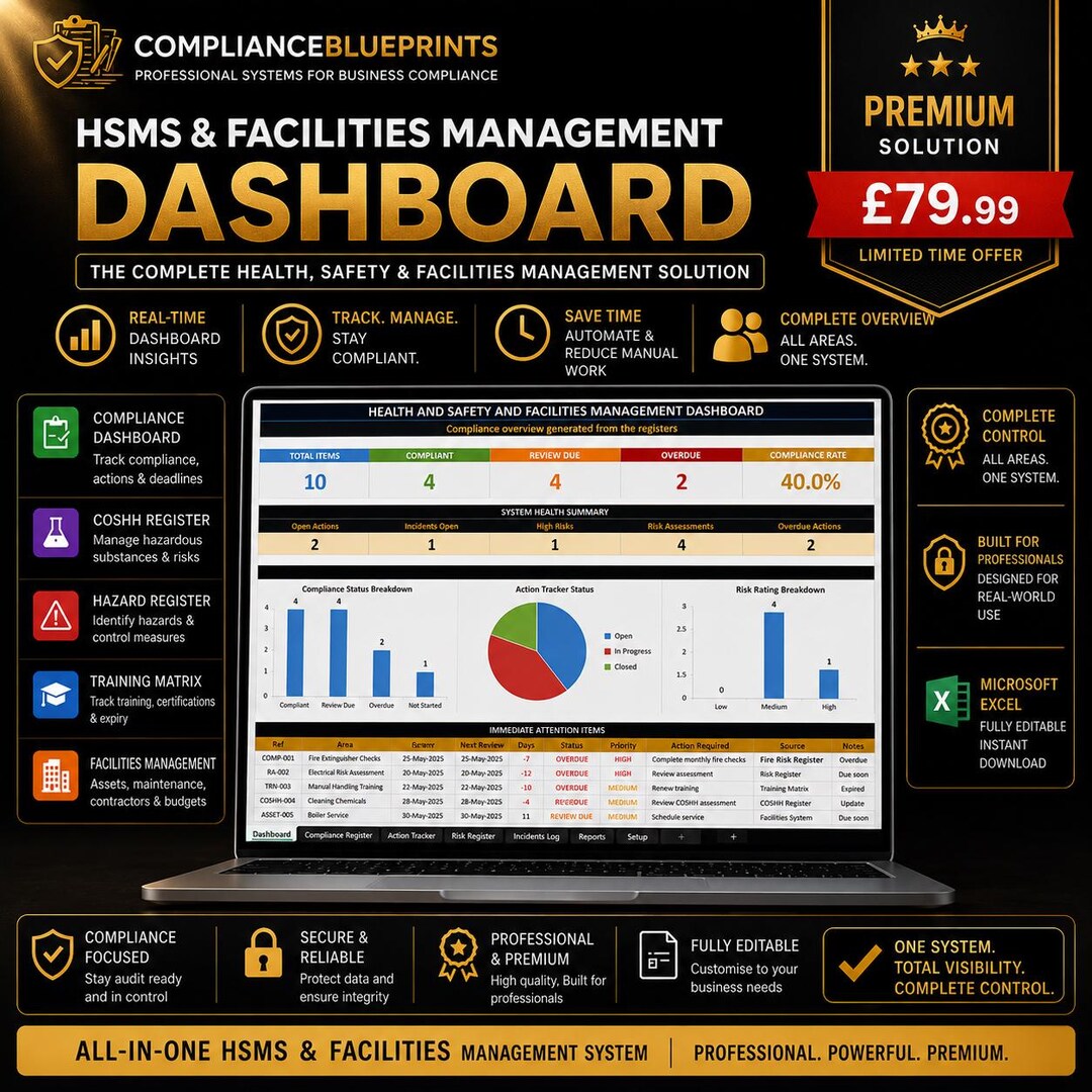 Cosh Inventory Complete Health & Safety Management System Excel Compliance Toolkit ...