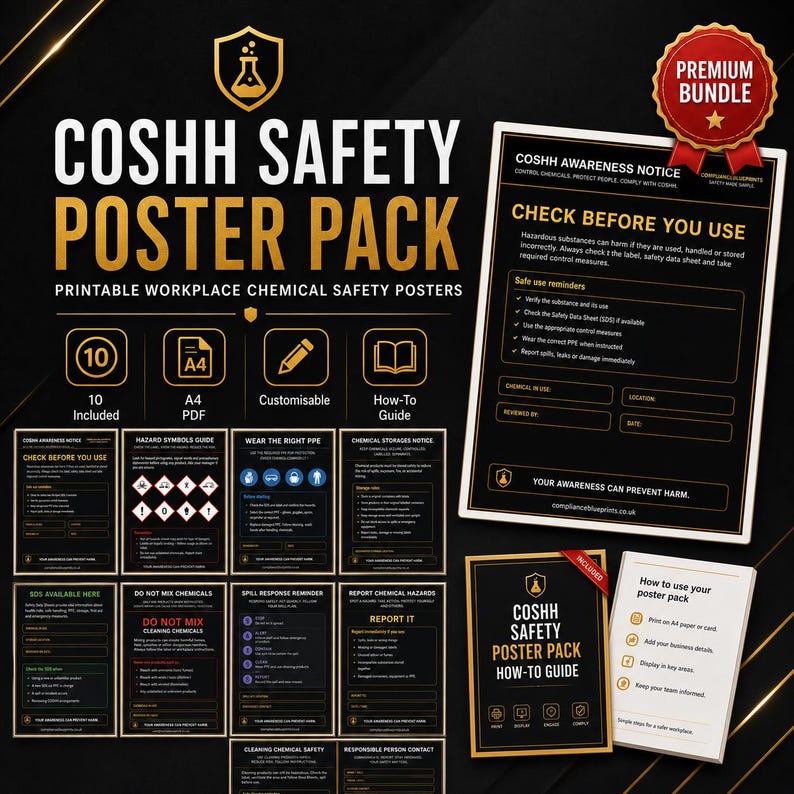 COSHH Safety Poster Pack Workplace Chemical Safety Notices Hazard ...