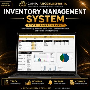 Bestandsverwaltungssystem (Excel-Tabelle): Lagerbestand verfolgen, Nachbestellungsbenachrichtigungen (Digitaler Download)
