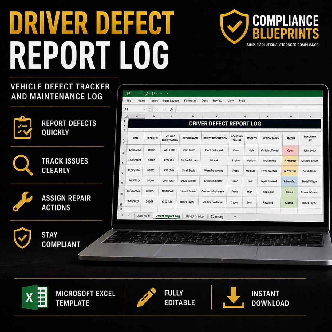 Driver Defect Report Log Excel Template Vehicle Defect Tracker Fleet ...