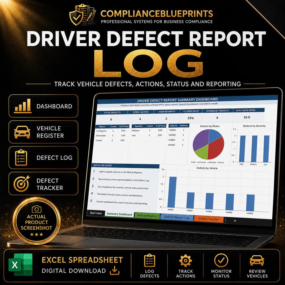 Driver Defect Report Log Excel Template Vehicle Defect Tracker Fleet ...