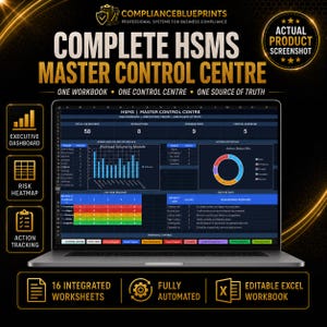 Health and Safety Management System Excel | Complete HSMS Dashboard, Risk, COSHH, Training & Compliance Tracker