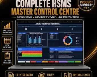 Health and Safety Management System Excel | Complete HSMS Dashboard, Risk, COSHH, Training & Compliance Tracker