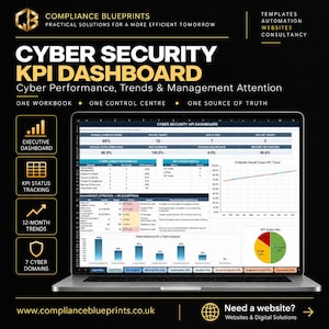 Panel de control de KPI de ciberseguridad en Excel / Rastreador de rendimiento de ciberseguridad / KPI de riesgo, incidente, vulnerabilidad y cumplimiento