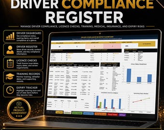 Driver Compliance Register Excel Template: Licence, Training, Medical Tracking (Digital Download)