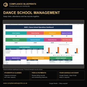 Dance School Management System & Digital Register | Google Sheets Attendance, Student Registration, Billing Parent Admin
