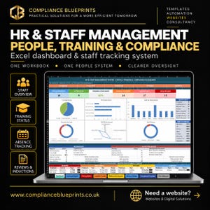 Sistema di gestione del personale HR: Excel per il monitoraggio dei dipendenti, la formazione, l'inserimento e il registro delle assenze.