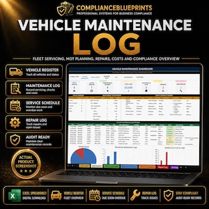 Fahrzeugwartungsprotokoll-Vorlage (Excel): Flottenmanagement, Wartungsplan (Digitaler Download)