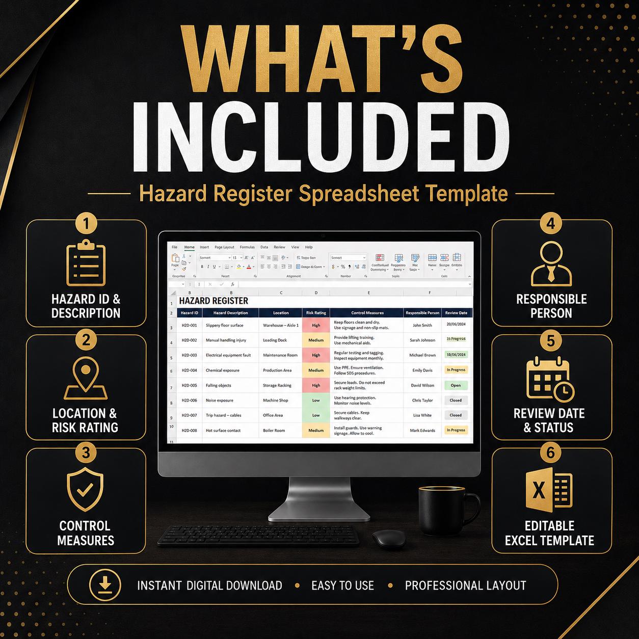 Sql Hazard Log Hazard Register Spreadsheet | Workplace Safety Risk Log (excel Template ...