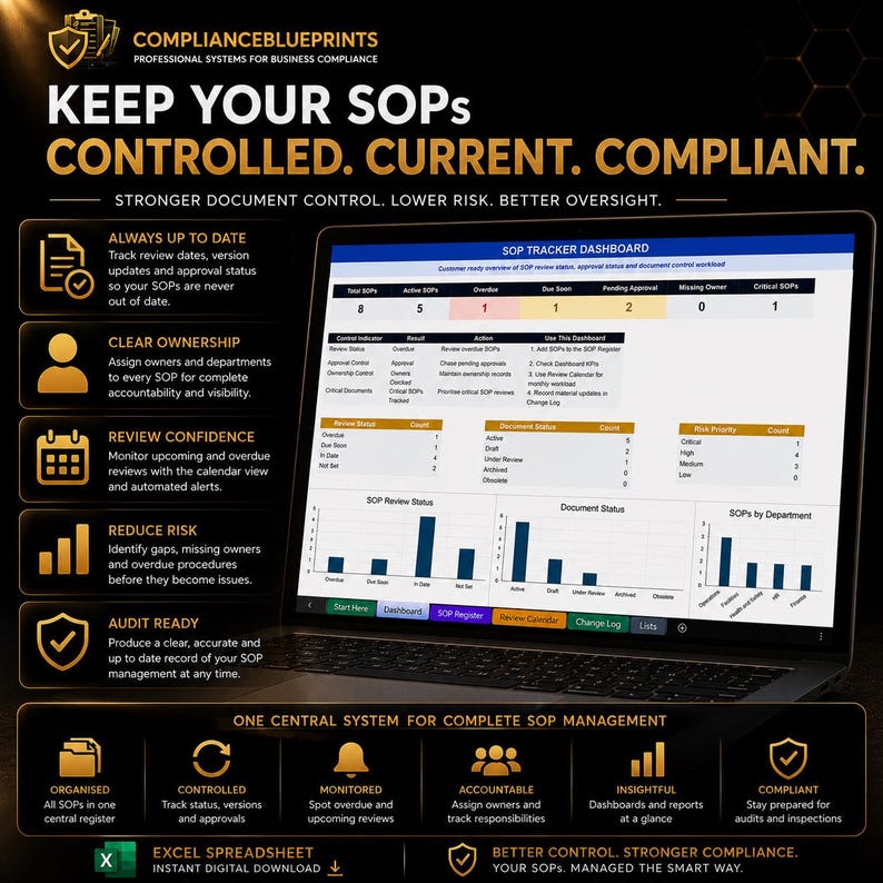 SOP Tracker Excel Template for Standard Operating Procedures Compliance ...