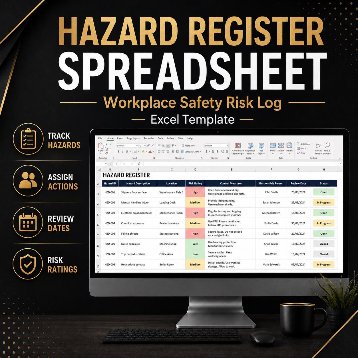 Using The Hazard Register Hazard Register Spreadsheet | Workplace Safety Risk Log (excel Template ...