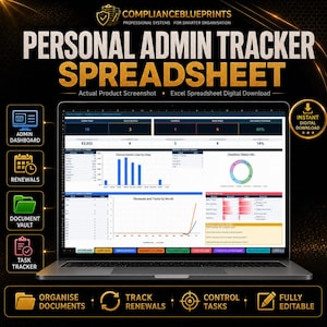 Personal Admin Dashboard Spreadsheet Excel Google Sheets Task Planner Life Organizer