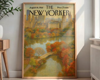 The New Yorker Poster, 1964 Central Park Autumn Print, Vintage Magazine Cover Art, Fall Cityscape Wall Decor, Retro Illustration for Home