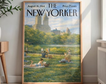 New Yorker August 1964 Central Park Summer Print, Vintage Magazine Cover Wall Art, NYC Retro Poster, New York City Home Decor Gift