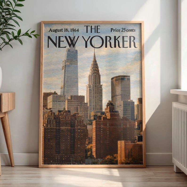 New Yorker 1964 Chrysler Building Manhattan Skyline Print, Vintage Magazine Cover NYC Architecture Wall Art, New York City Poster Home Decor bild 1