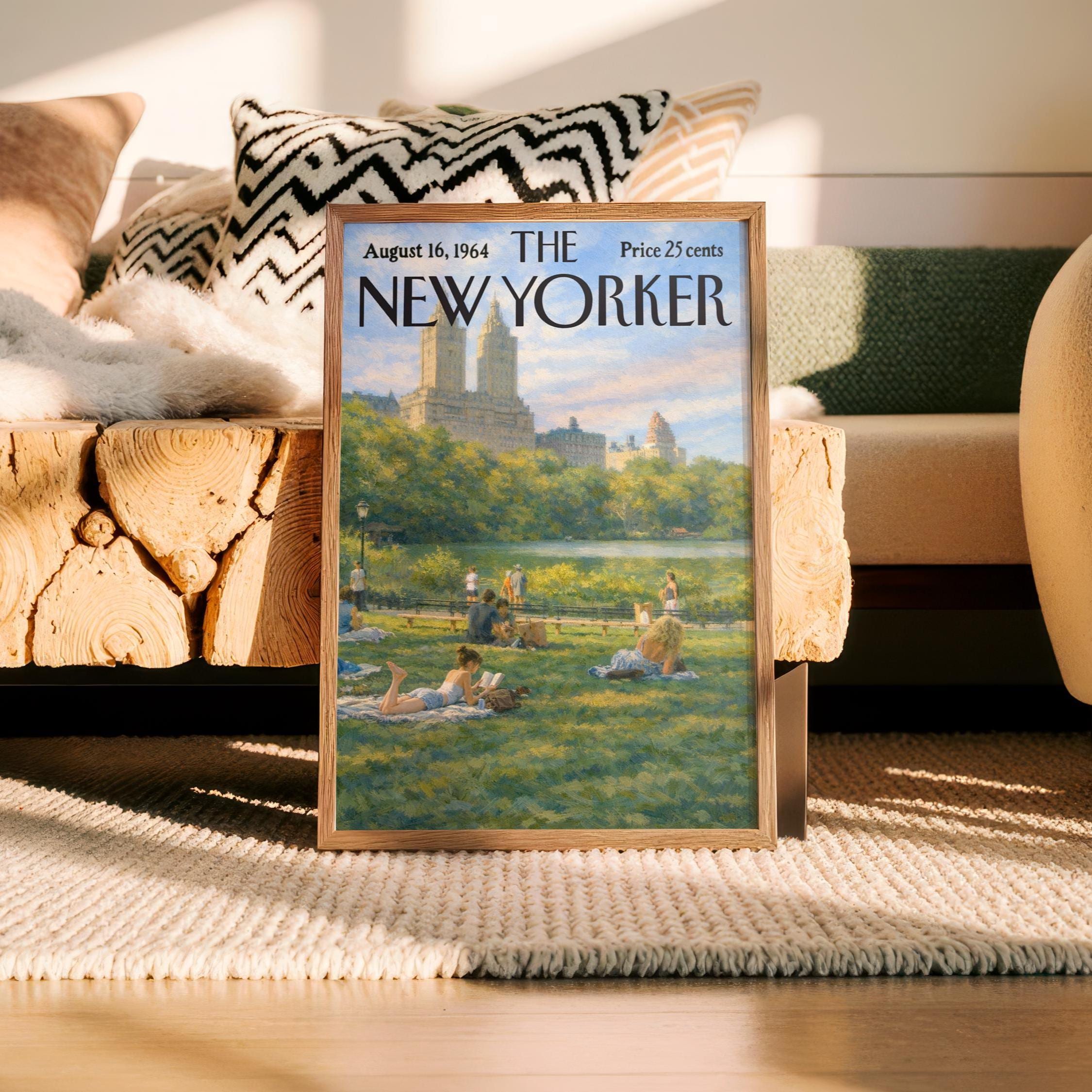New Yorker August 1964 Central Park Summer Print, Vintage Magazine