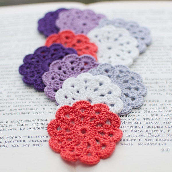 Custom order for Alessandra - Set of 10 crochet flower appliques - White, Lavender, Lilac, Purple, Coral