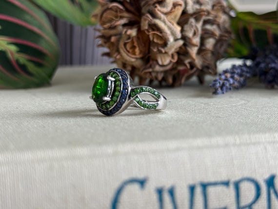 Burton's Gems and Opals Chrome Diopside & Sapphire Ring, Size 7 View 5