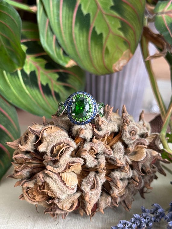 Burton's Gems and Opals Chrome Diopside & Sapphire Ring, Size 7 View 2