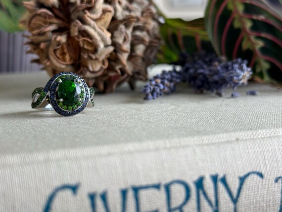 Burton's Gems and Opals Chrome Diopside & Sapphire Ring, Size 7 View 3