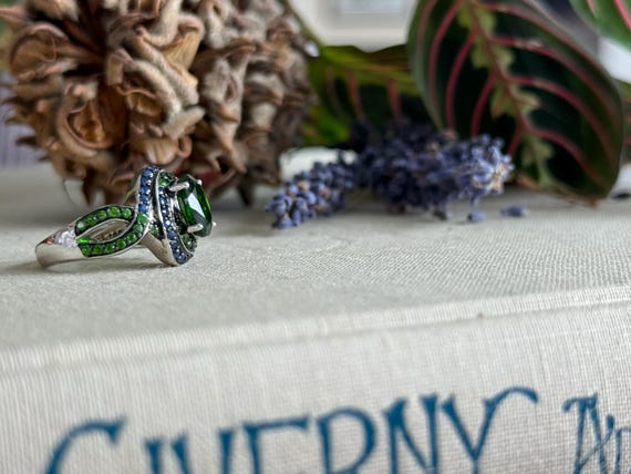 Burton's Gems and Opals Chrome Diopside & Sapphire Ring, Size 7 View 4