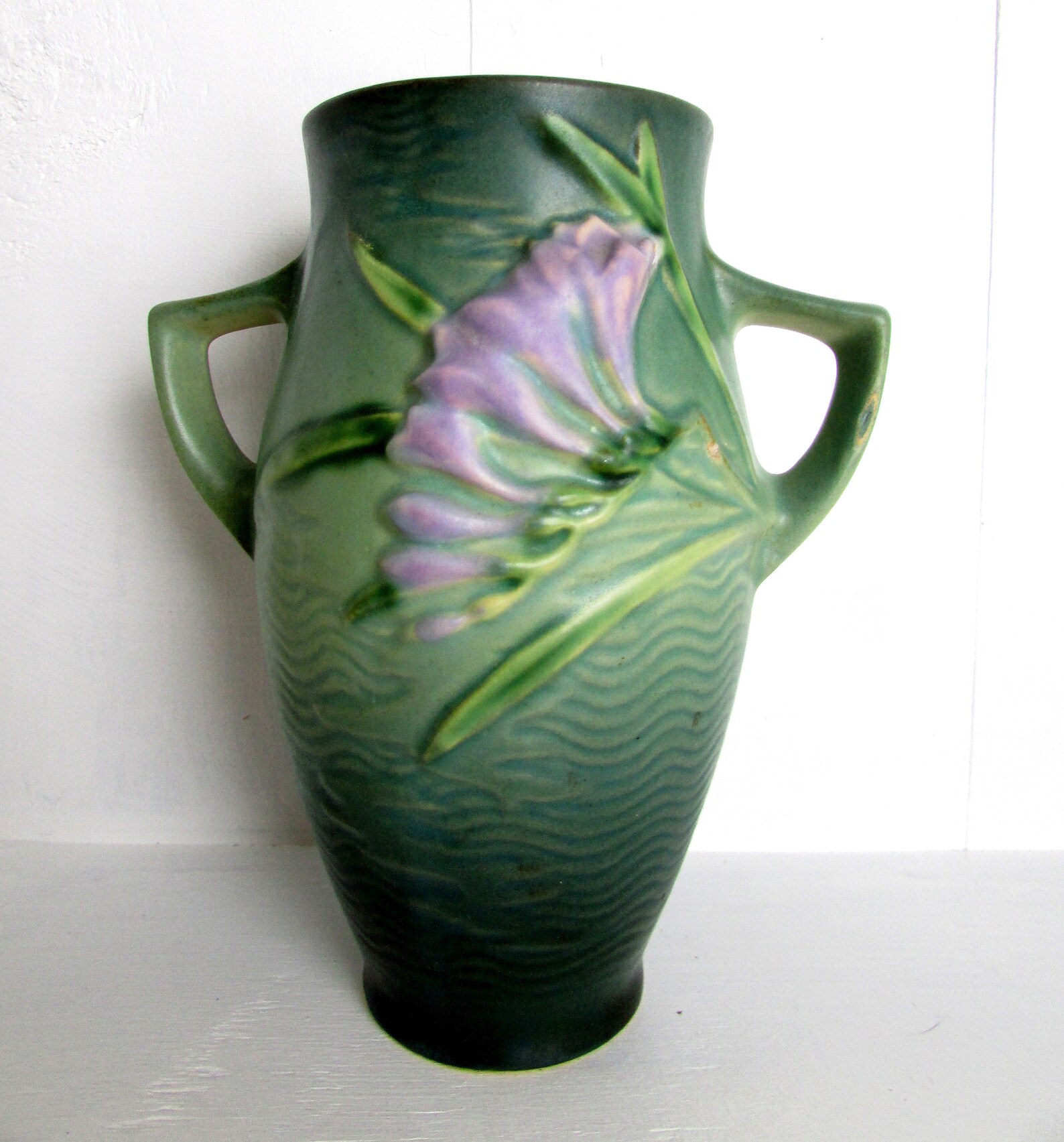 Roseville 2 Handled Vase Freesia Green Vintage Etsy