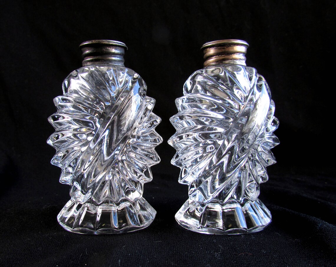 Antique Set of 2 Pressed Glass Salt and Pepper Shakers Etsy