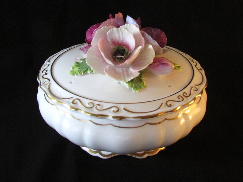 Coalport Potpourri Dish Flowers on lid Pink Purple Etsy