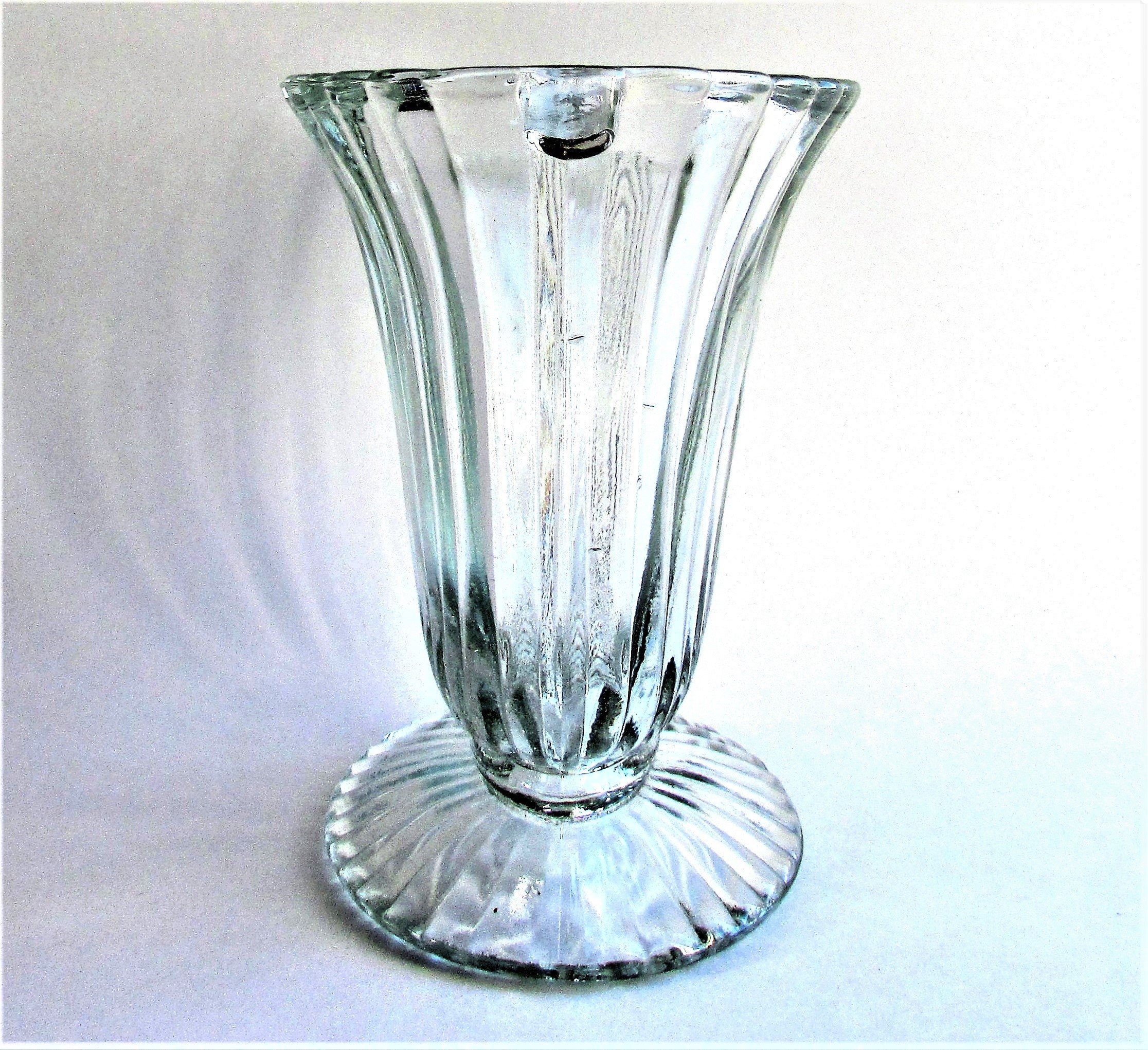 Art Deco Wide Oval Clear Glass Vase Pressed Glass Vintage Etsy