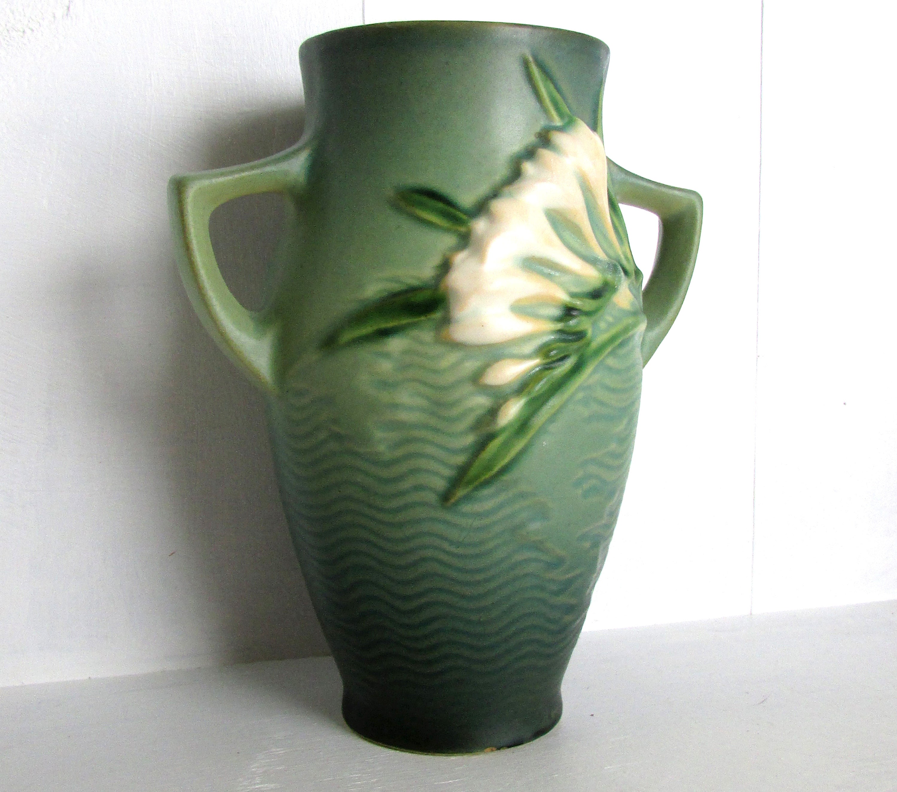 Roseville 2 Handled Vase Freesia Green Vintage Etsy