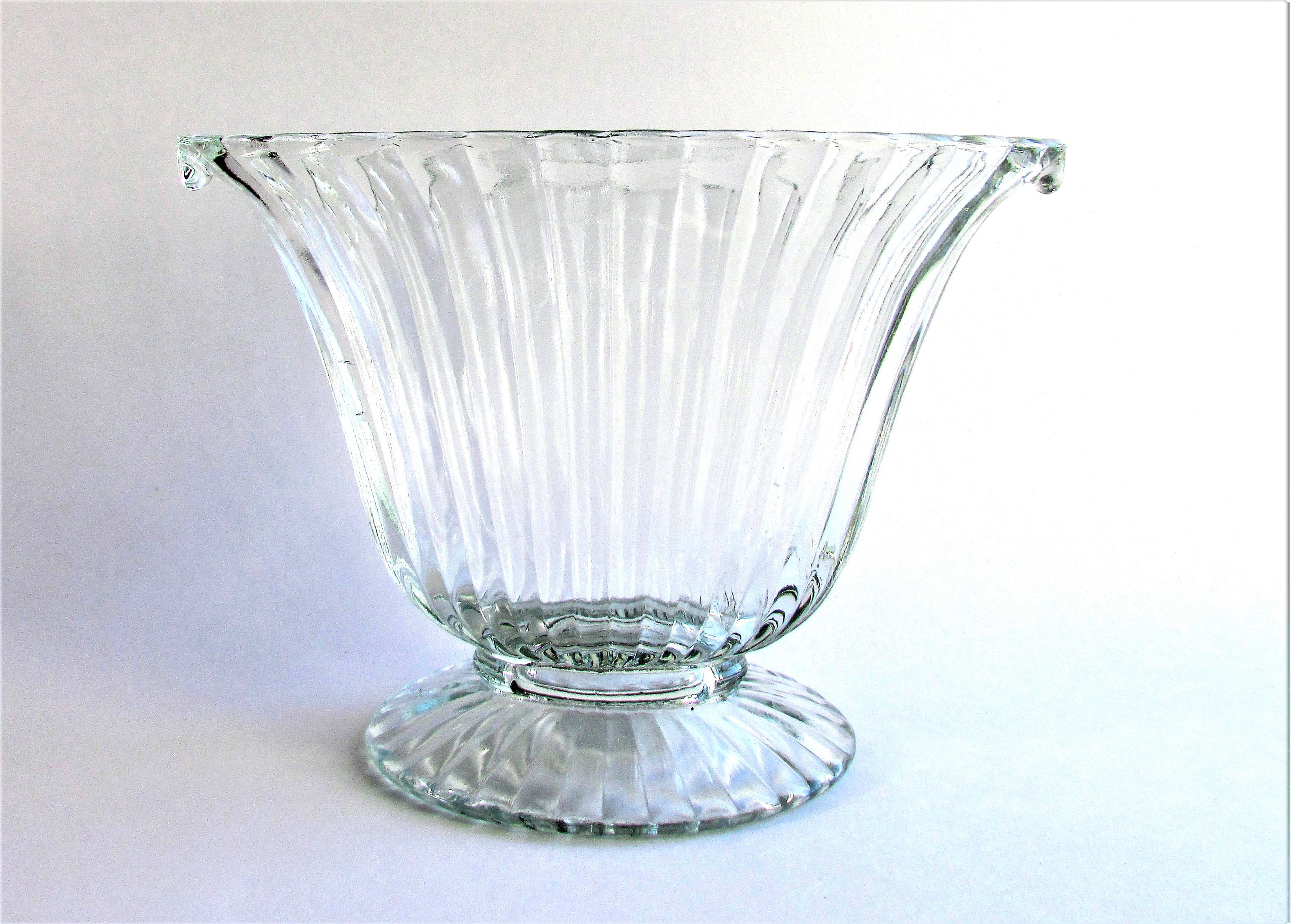Art Deco Wide Oval Clear Glass Vase Pressed Glass Vintage Etsy