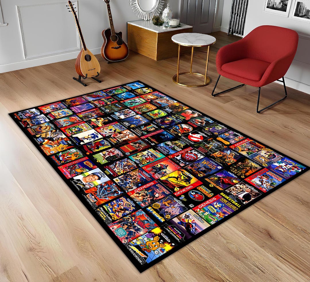 Retro Video Game Box Art Area Rug, 90s Gaming Nostalgia Nursery Carpet ...