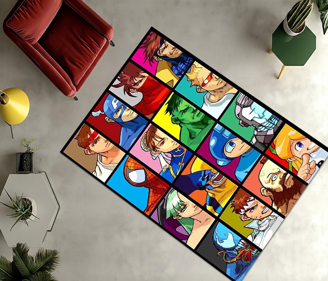 Action Figure Rug Retro Video Game Character Rug, Arcade Fighting Game Area Rug, Marvel ...