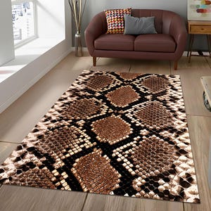 Alfombra exótica con estampado de piel de serpiente, alfombra de lujo con estampado de piel de pitón, alfombra moderna de estilo safari para sala de estar.