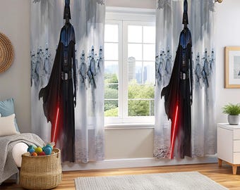 Cortinas de Star Wars, cortinas de Darth Vader, cortinas infantiles con temática de batallas galácticas épicas, paneles para sala de juegos con temática de películas de ciencia ficción, cortinas a medida.