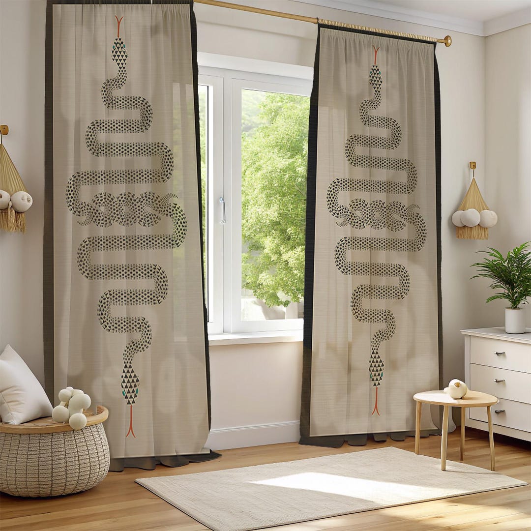 Snake Curtains Symmetrical Snake Illustration Curtains, Mystic Serpent Window Drapes ...