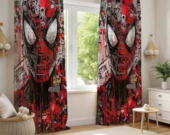 Superhero Curtain, Spiderman inspired Kidsroom Curtain, Superhero Bedroom Decor, Comic Book Panels